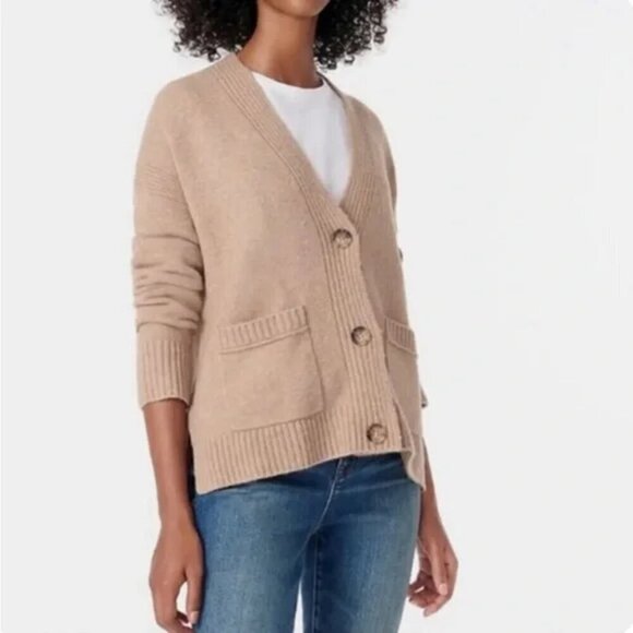 J Crew Merino Wool Cropped Cardigan Sweater Brown Supersoft Christmas Size XL - Picture 1 of 12